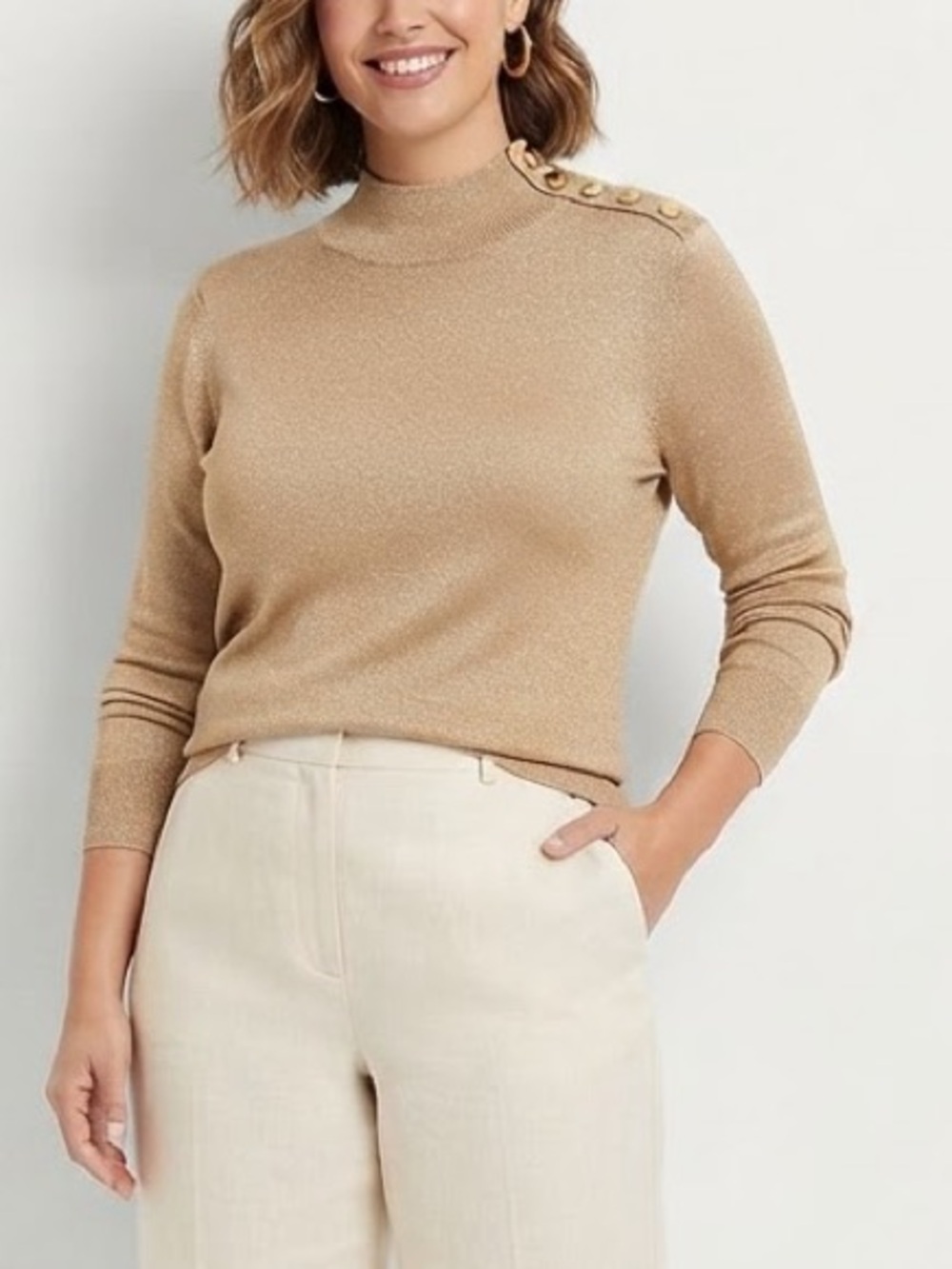 Calvin Klein Metallic Button Shoulder Turtleneck Size Medium